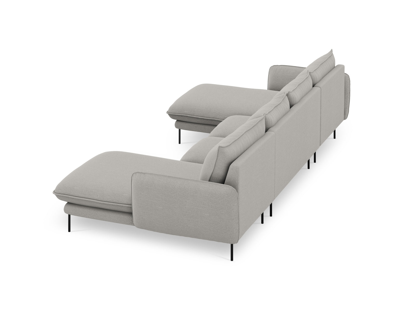Modernes 6-Sitzer Sofa Vienna Panoramic in sanften Grautönen, perfekt für gesellige Abende und stilvolle Einrichtungsideen.