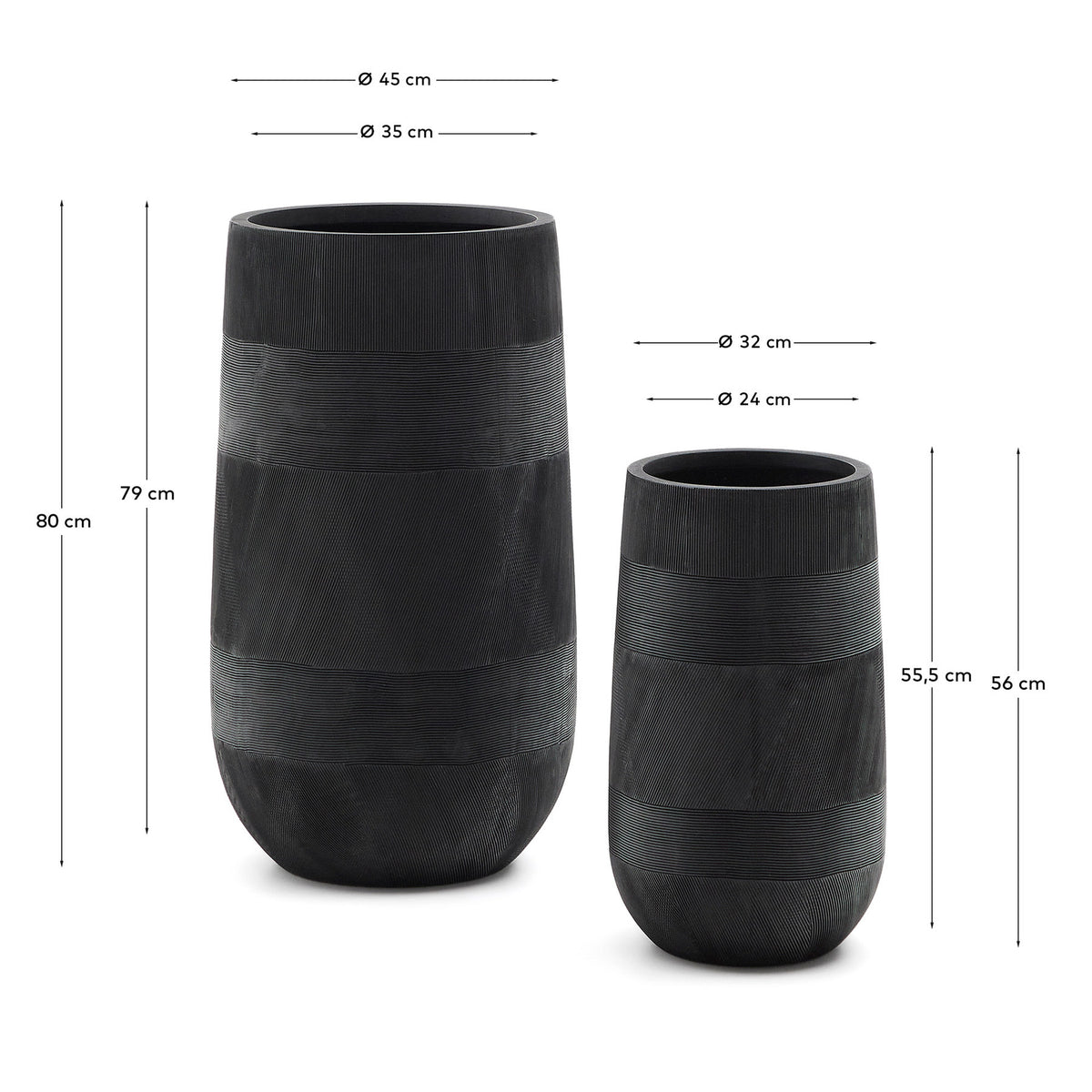 Set aus 2 Blumentöpfen Tival in Zementoptik schwarz Ø 45 cm / Ø 32 cm in Schwarz präsentiert im Onlineshop von KAQTU Design AG. Blumentopf ist von Kave Home