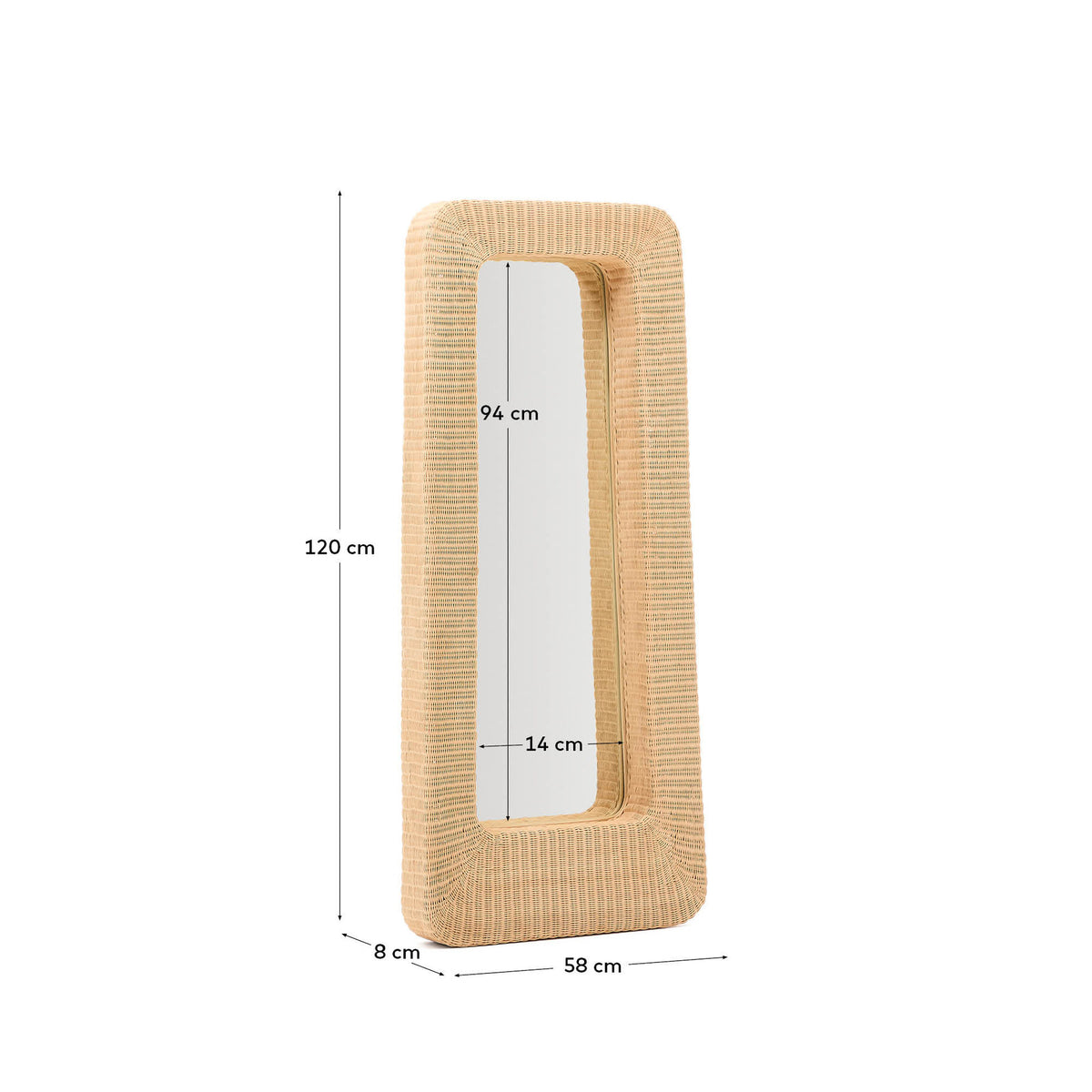 Rattanspiegel Zilna, 58 x 120 cm in Natur präsentiert im Onlineshop von KAQTU Design AG. Wandspiegel ist von Kave Home