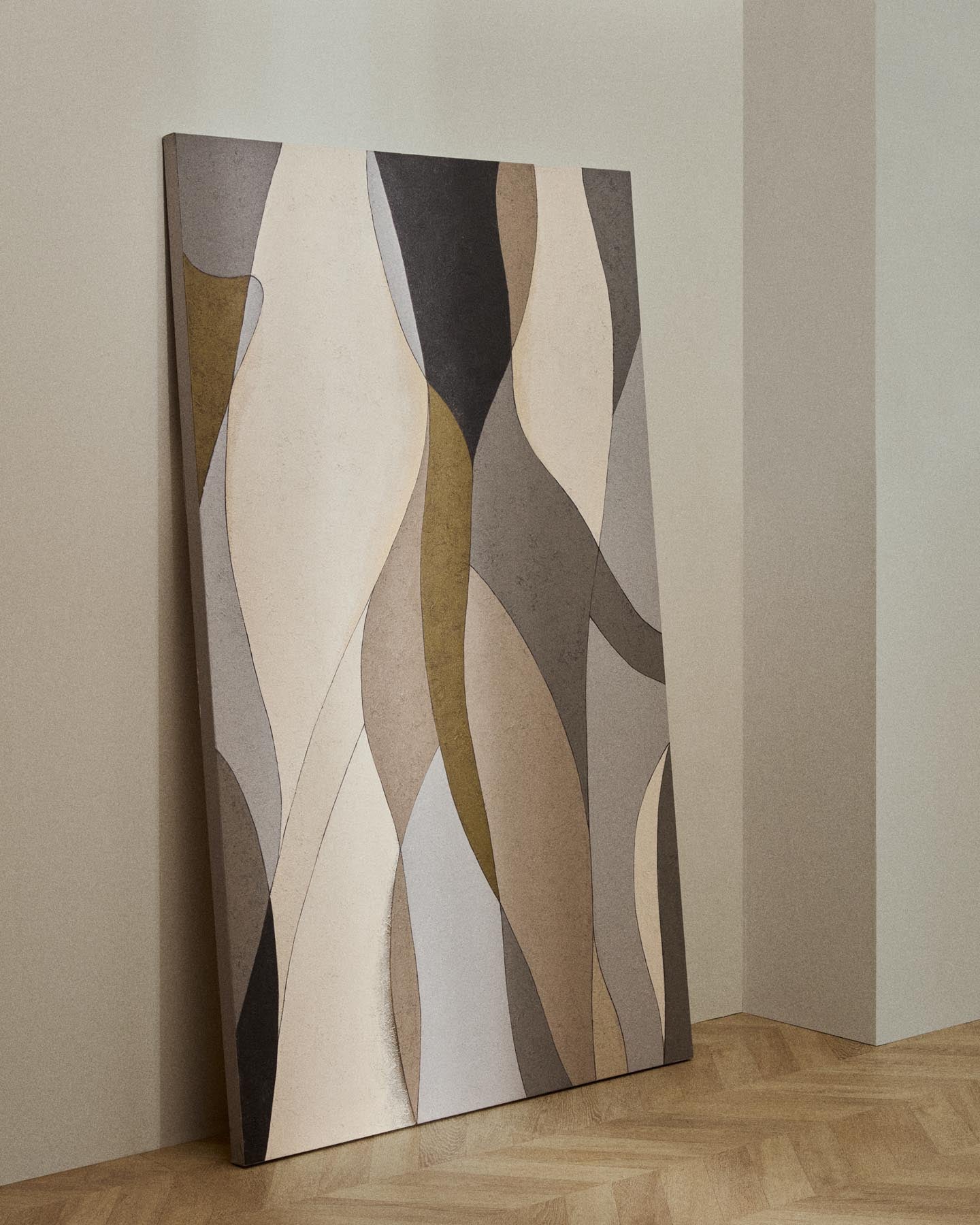 Abstrakte Leinwand Marvilo, Grau und Senfgelb, 120 x 200 cm in Mehrfarbig präsentiert im Onlineshop von KAQTU Design AG. Bild ist von Kave Home