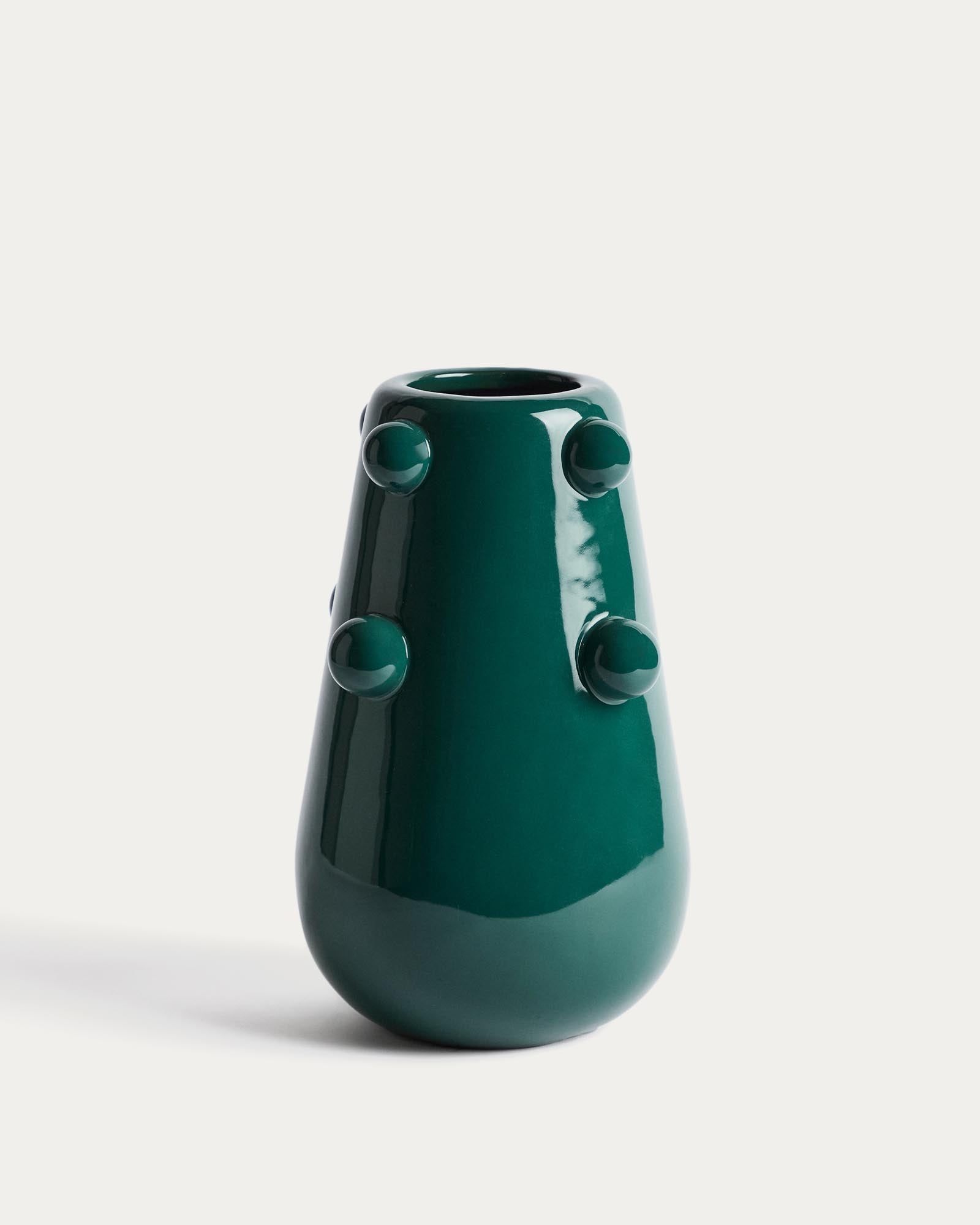 Vase Odra aus dunkelgrüner Keramik mit glänzendem Finish, 25,5 cm in Grün präsentiert im Onlineshop von KAQTU Design AG. Vase ist von Kave Home
