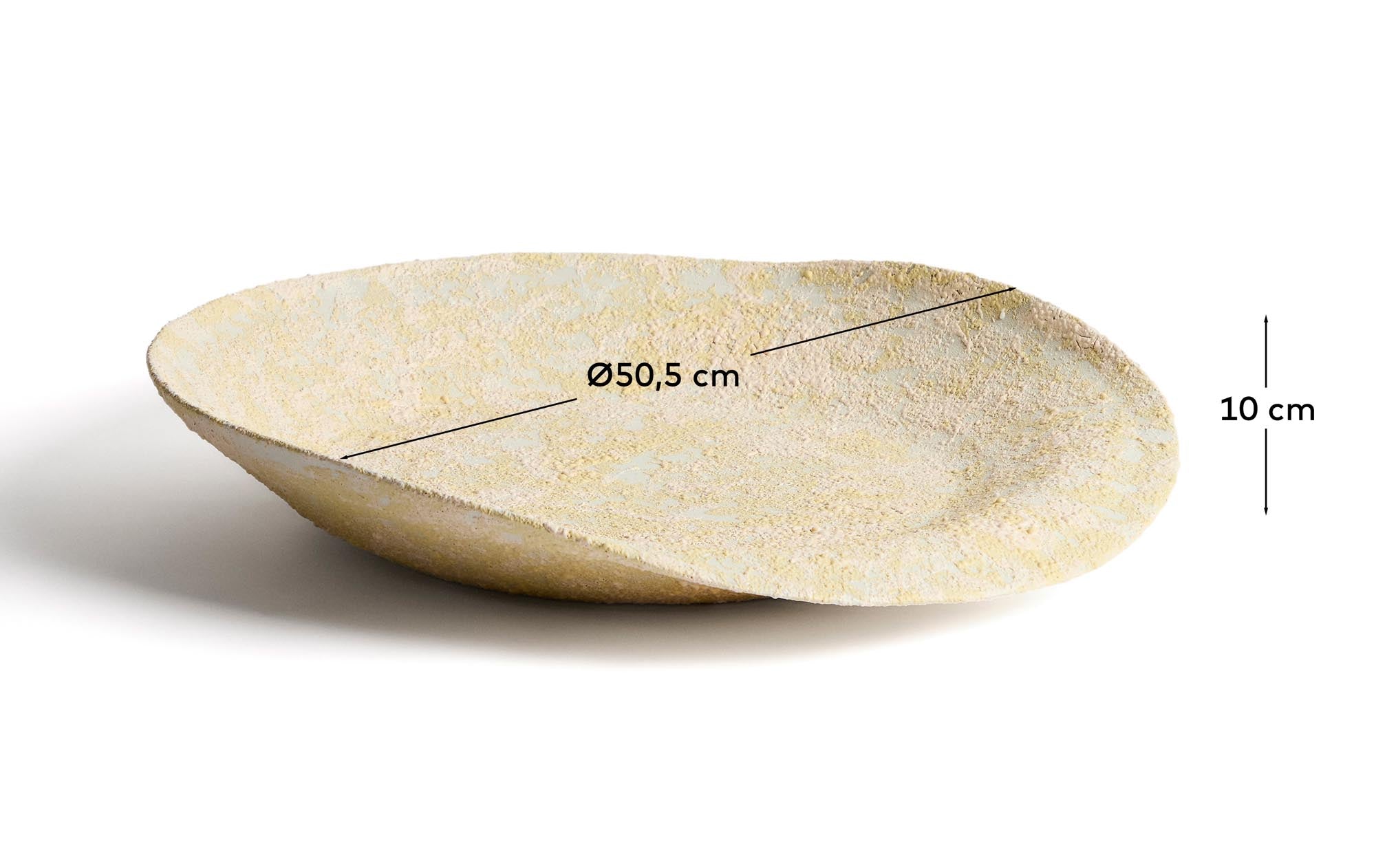 Stilvoller Keramikteller Medira in Ecru und Gelb, Ø 50,5 cm, perfekt für kreative Tischgestaltungen und dekorative Akzente.