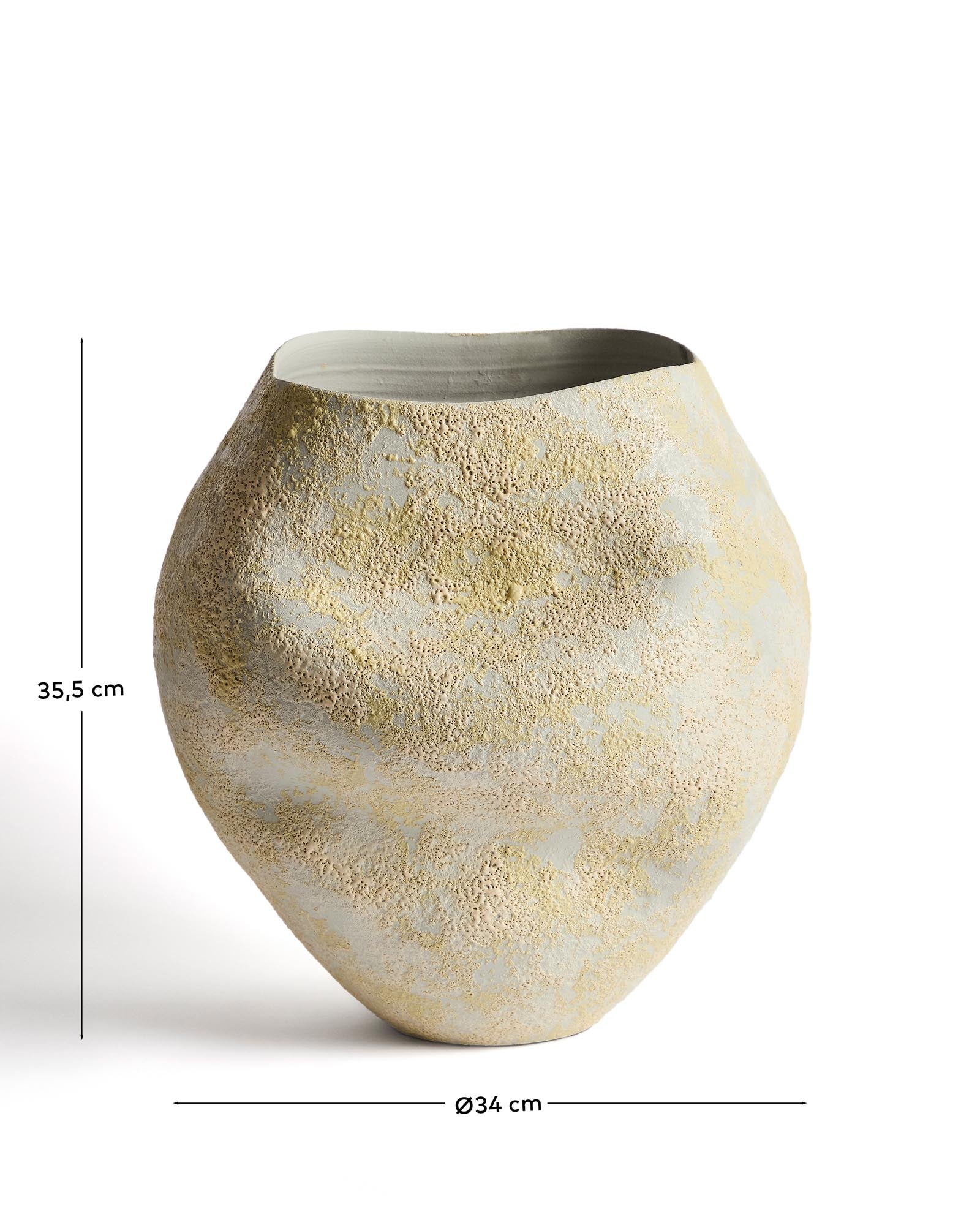 Stilvolle Keramikvase Medira in Ecru und Gelb, 35,5 cm hoch, perfekt für moderne Dekoration und kreative Blumenarrangements.