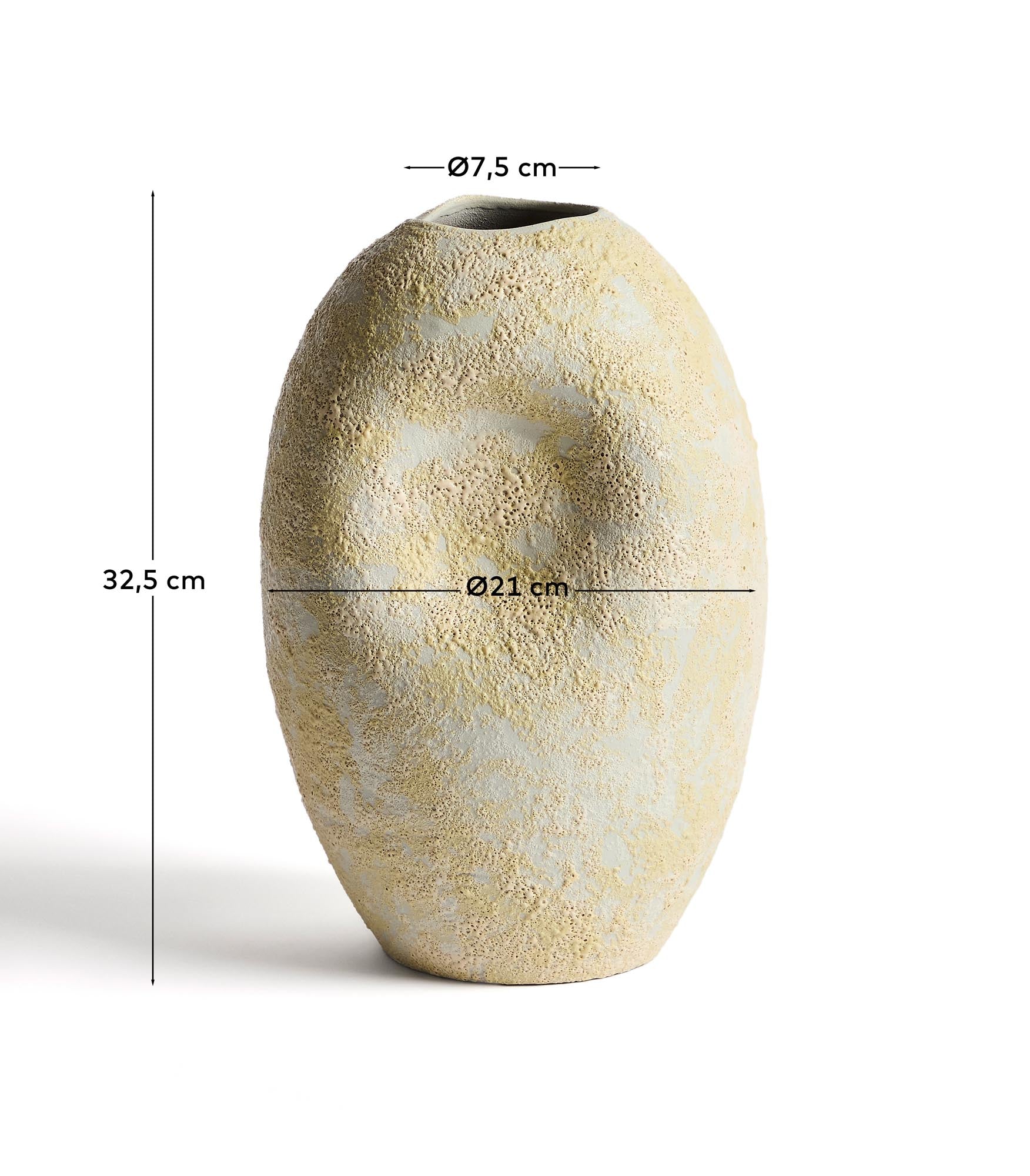 Stilvolle Keramikvase Medira in Ecru und Gelb, 32,5 cm hoch, perfekt für moderne Wohnräume und als Blickfang auf jedem Tisch.