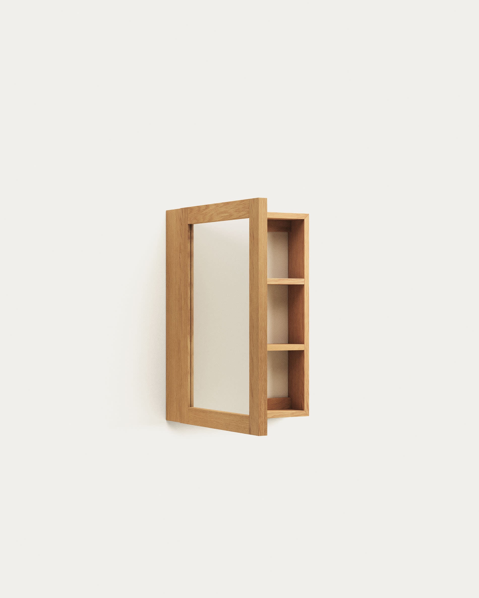 Eleganter Badezimmerschrank aus massivem Teakholz mit Spiegel, 50x70 cm, von Kave Home – stilvoll und funktional für Ihr Badezimmer.
