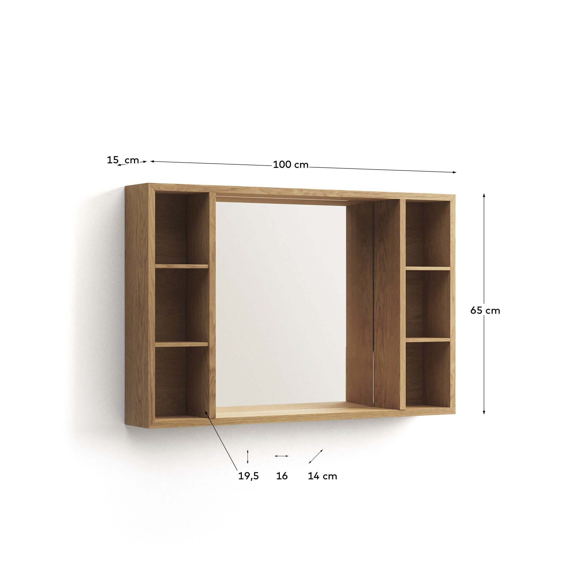 Entdecken Sie den eleganten Badezimmerspiegelschrank Parana aus robustem Teakholz (100 x 65 cm) von Kave Home – perfekte Kombination aus Stil und Funktionalität.