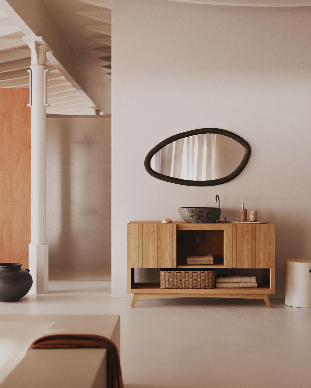 Magrit Spiegel: Schwarzes Mungur-Holz, 60x110 cm, Kave Home Design.