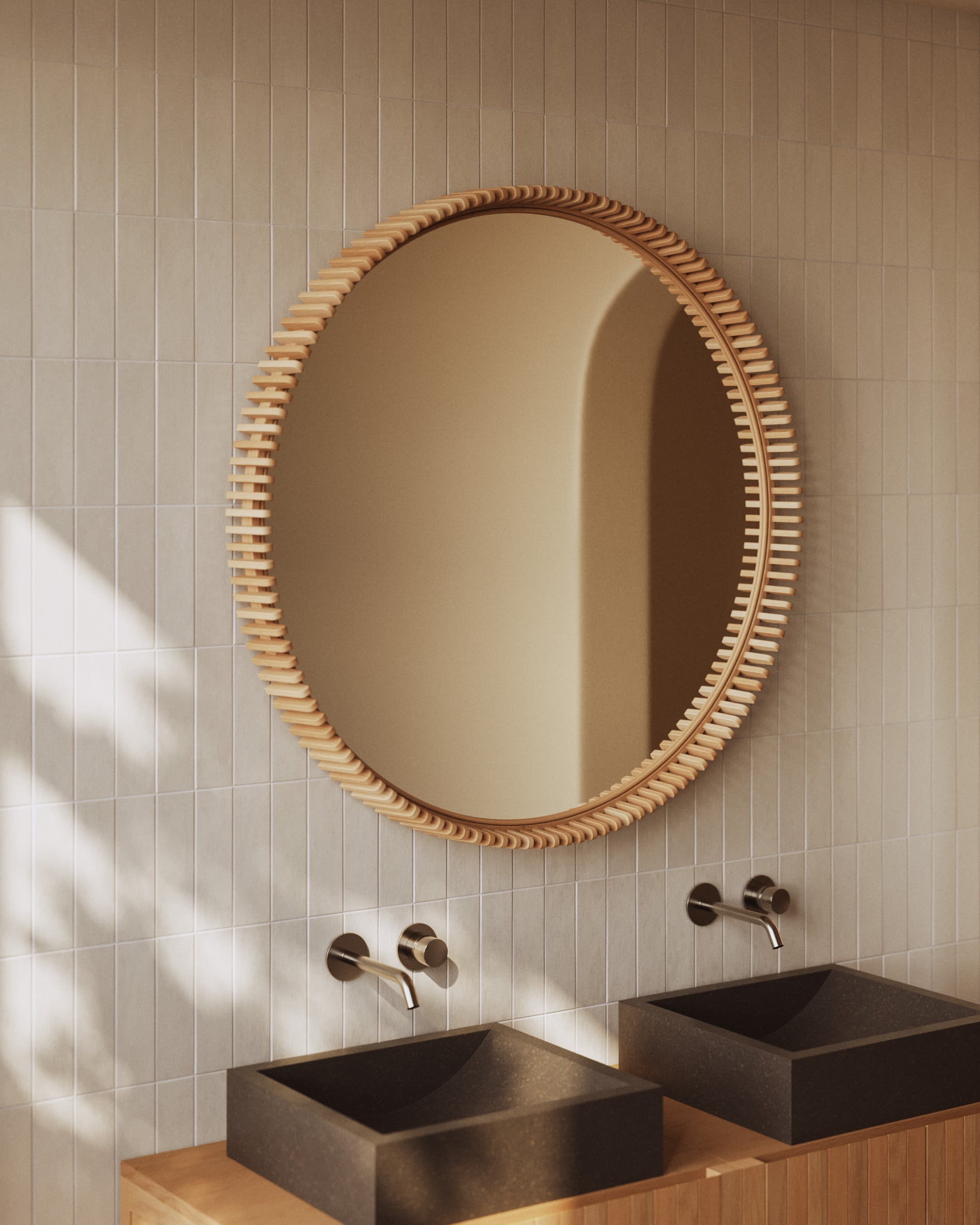 Runder Spiegel aus edlem Teakholz, Ø 100 cm, von Kave Home – zeitloses Design für stilvolle und moderne Inneneinrichtungen.