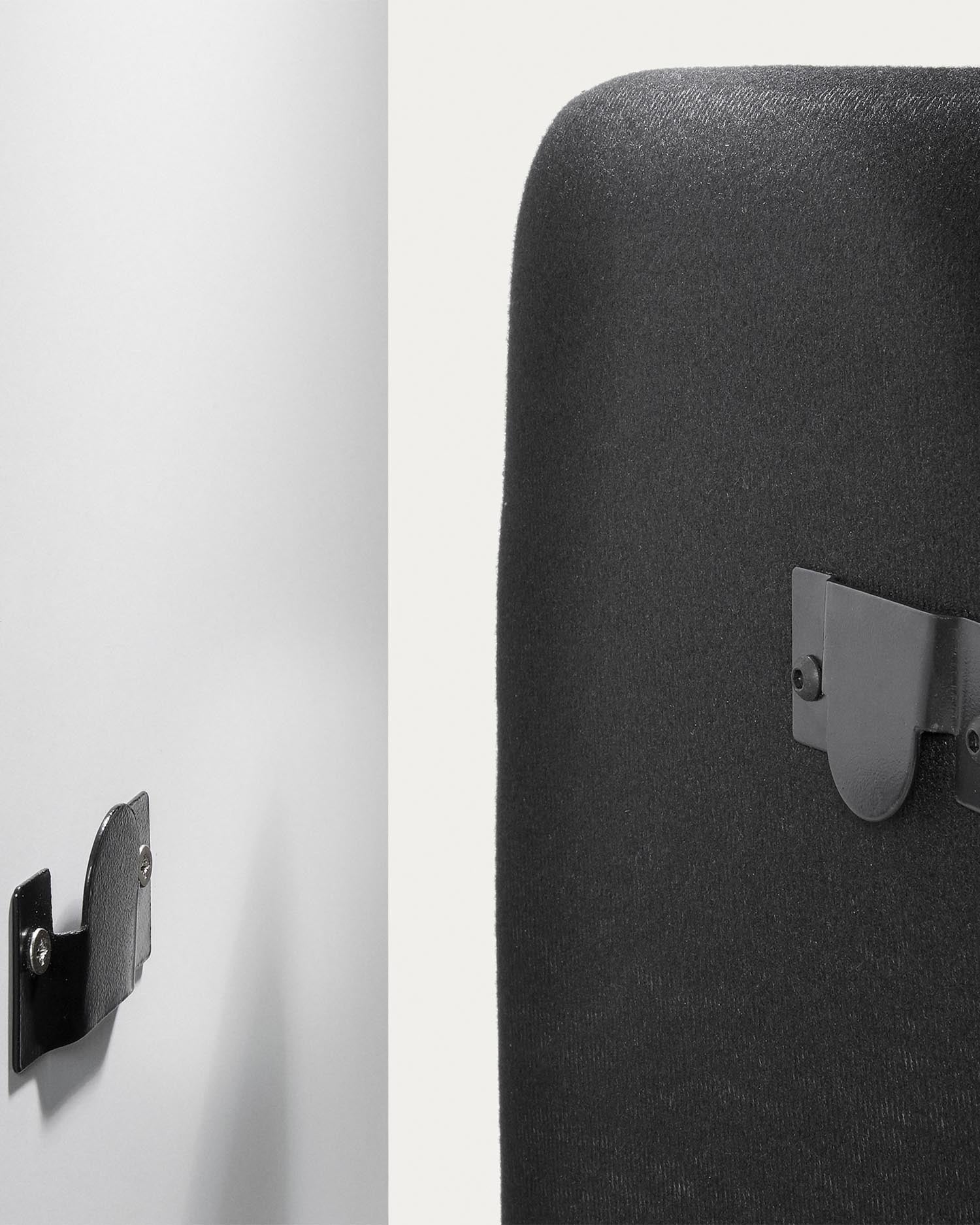 Elegantes Bettkopfteil Dyla in Schwarz von Kave Home, 90 cm, mit abnehmbarem Bezug aus Anti-Fleck-Gewebe und umweltfreundlichen Materialien.