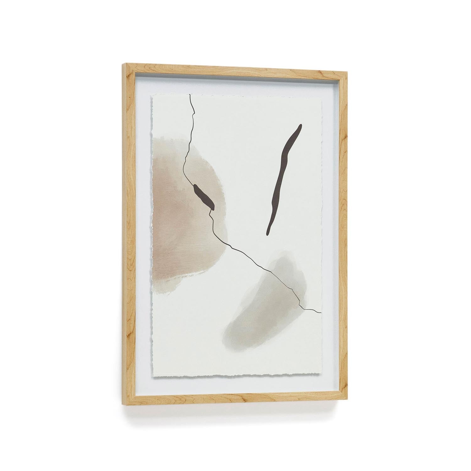 Torroella Bild: Abstrakte Kunst in Weiß, Grau, Braun mit schwarzem Strich, 50x70 cm. Eleganz für jeden Raum.