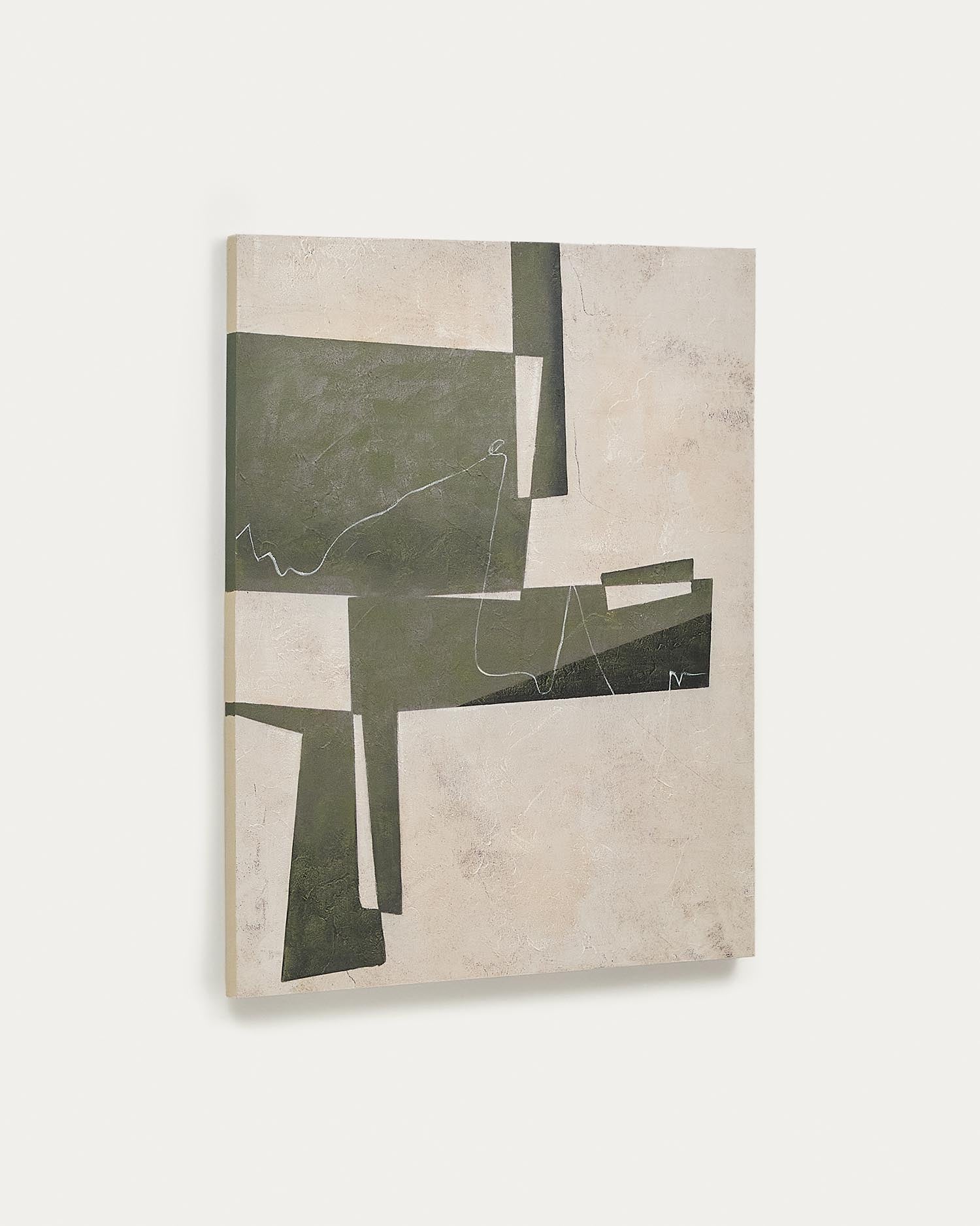 Abstrakte grüne Leinwand von Kave Home, 118 x 94 cm, modernes Design, ideal für stilvolle Wohnräume und kreative Dekoration.