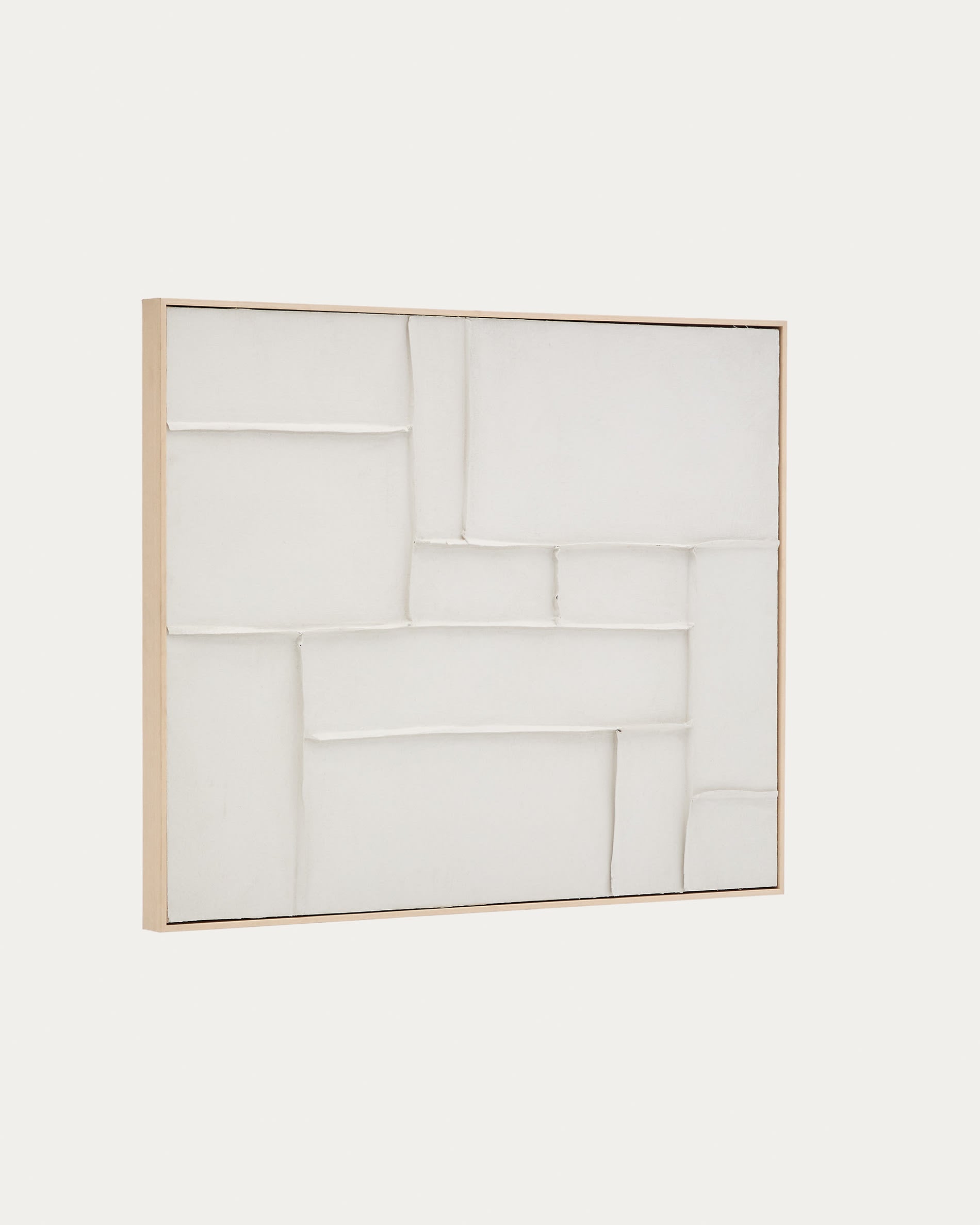 Leinwandbild Klis von Kave Home, 80x100 cm, aus Leinen, mit eleganten weissen geometrischen Formen, ideal für moderne Wohnräume.