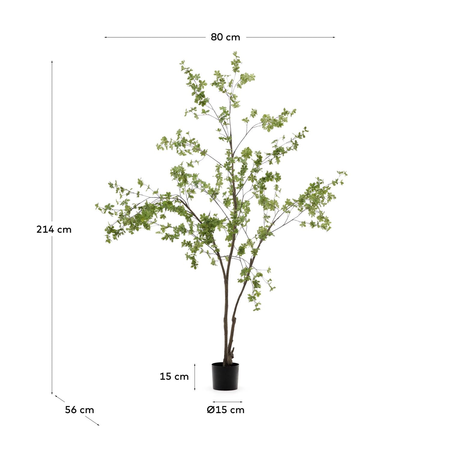 Kunstbaum Enkianthus 214 cm von Kave Home: Pflegeleichte Eleganz mit schwarzem Übertopf, perfekt für Wohnzimmer, Büro und Eingangsbereich.