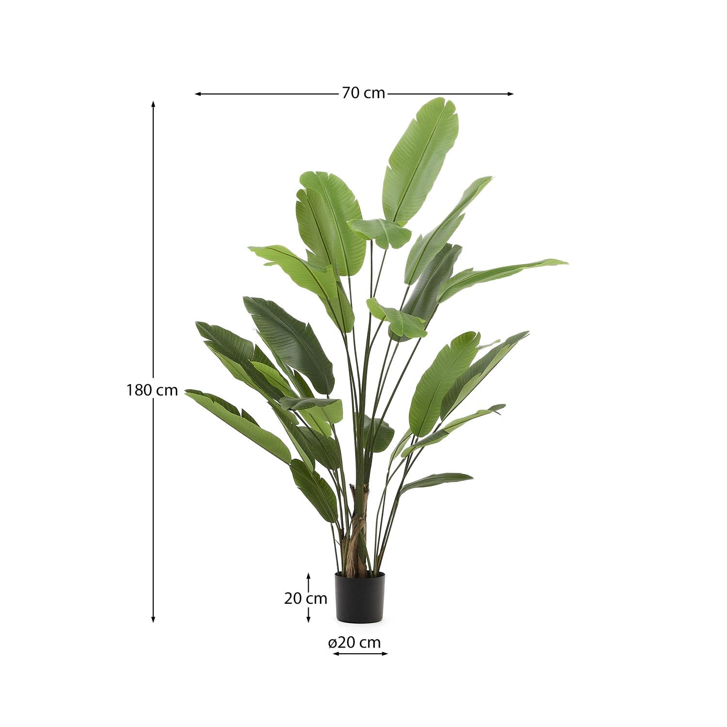 Kunstpflanze Banano von Kave Home: 210 cm hoch, pflegeleicht, realistische Blätter, perfekter Blickfang für jedes Zuhause.