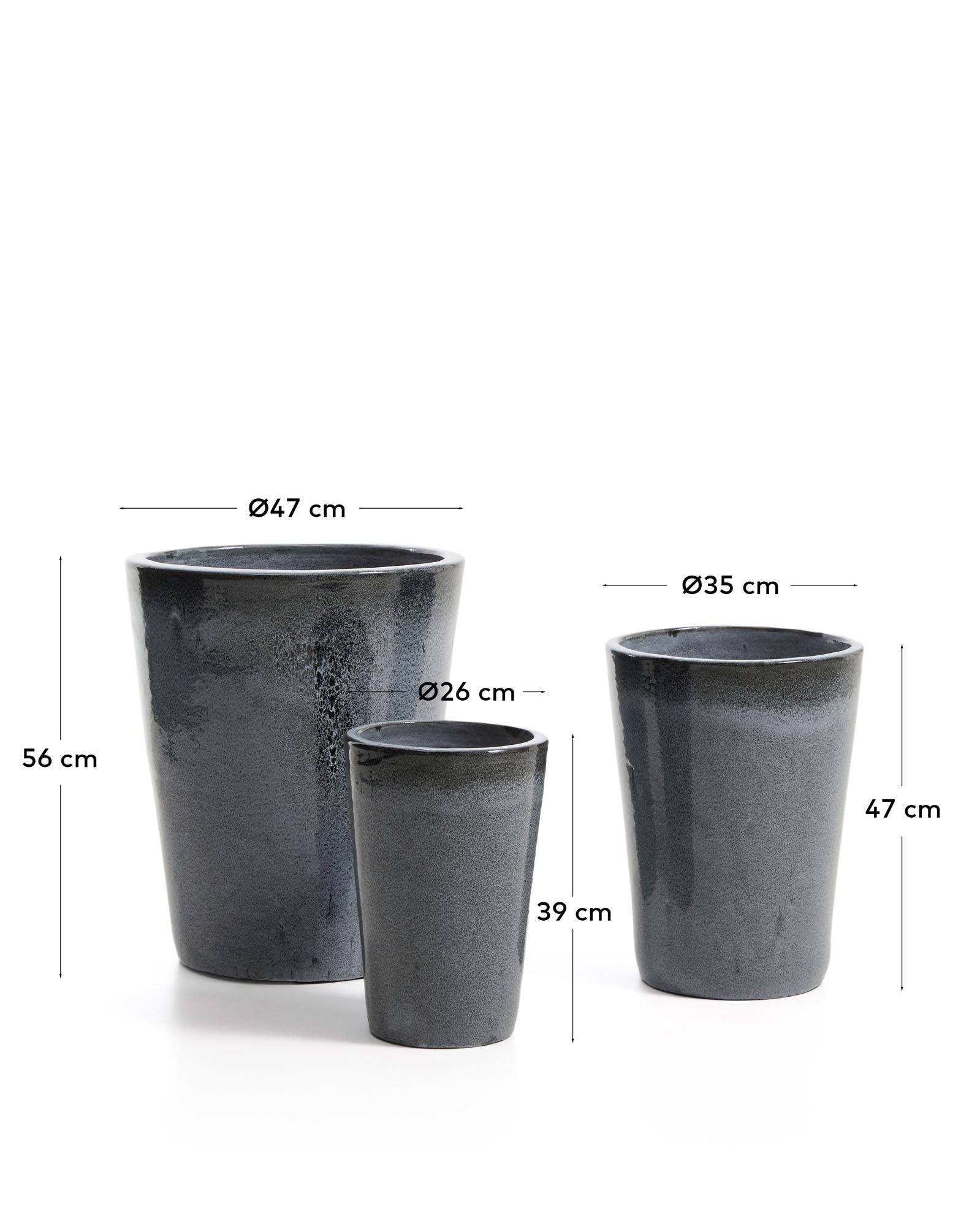 Stilvolles 3er Set Terrakotta-Pflanzentöpfe mit strahlend blauer Glasur, perfekt für die dekorative Gestaltung von Gärten und Terrassen.