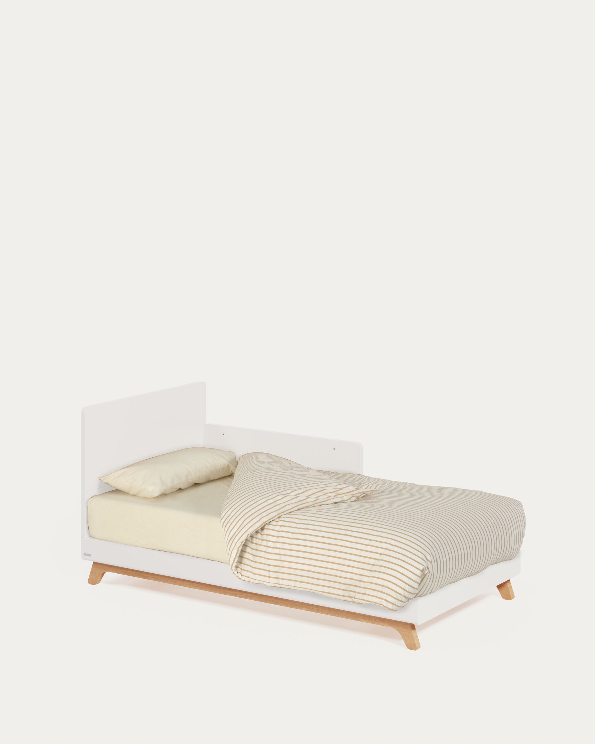 Elegantes, mitwachsendes Kinderbett aus massiver Buche, 70x140 cm, mit weissem Finish, anpassbar von Baby- zu Juniorbett.