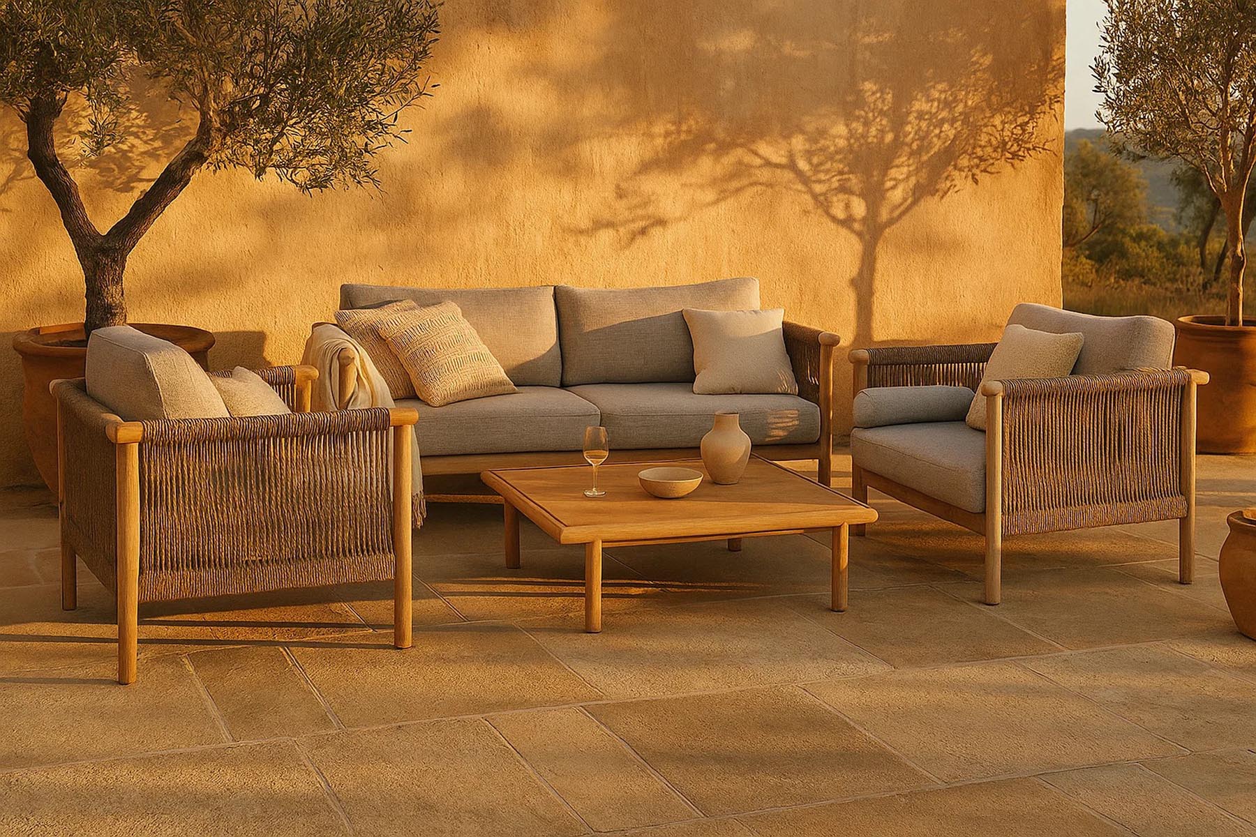 Loungeset Oasis (Sofa + Kaffeetisch + 2 Liegestühle) in Beige präsentiert im Onlineshop von KAQTU Design AG. Loungeset ist von Dutchbone