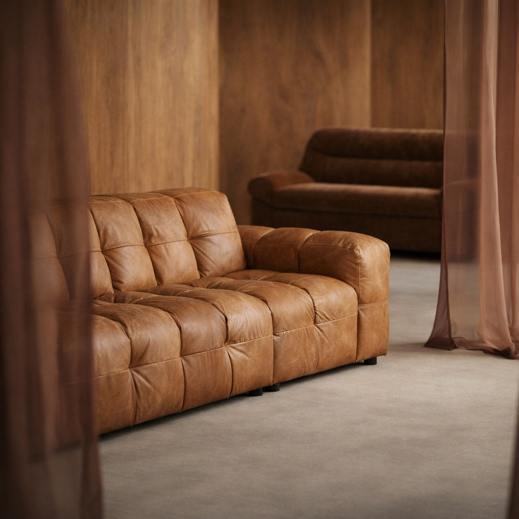 Sofa Element Hackman mit Arm rechts in Cognac präsentiert im Onlineshop von KAQTU Design AG. Modulares Sofa ist von Dutchbone