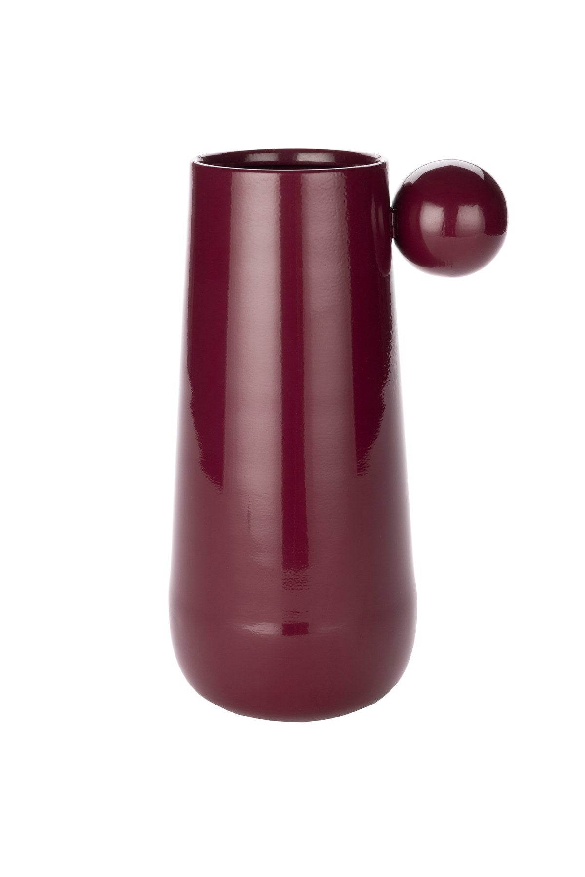 Metallvase Dot von Dutchbone mit glänzender Oberfläche, runder Form und kleiner Kugel oben