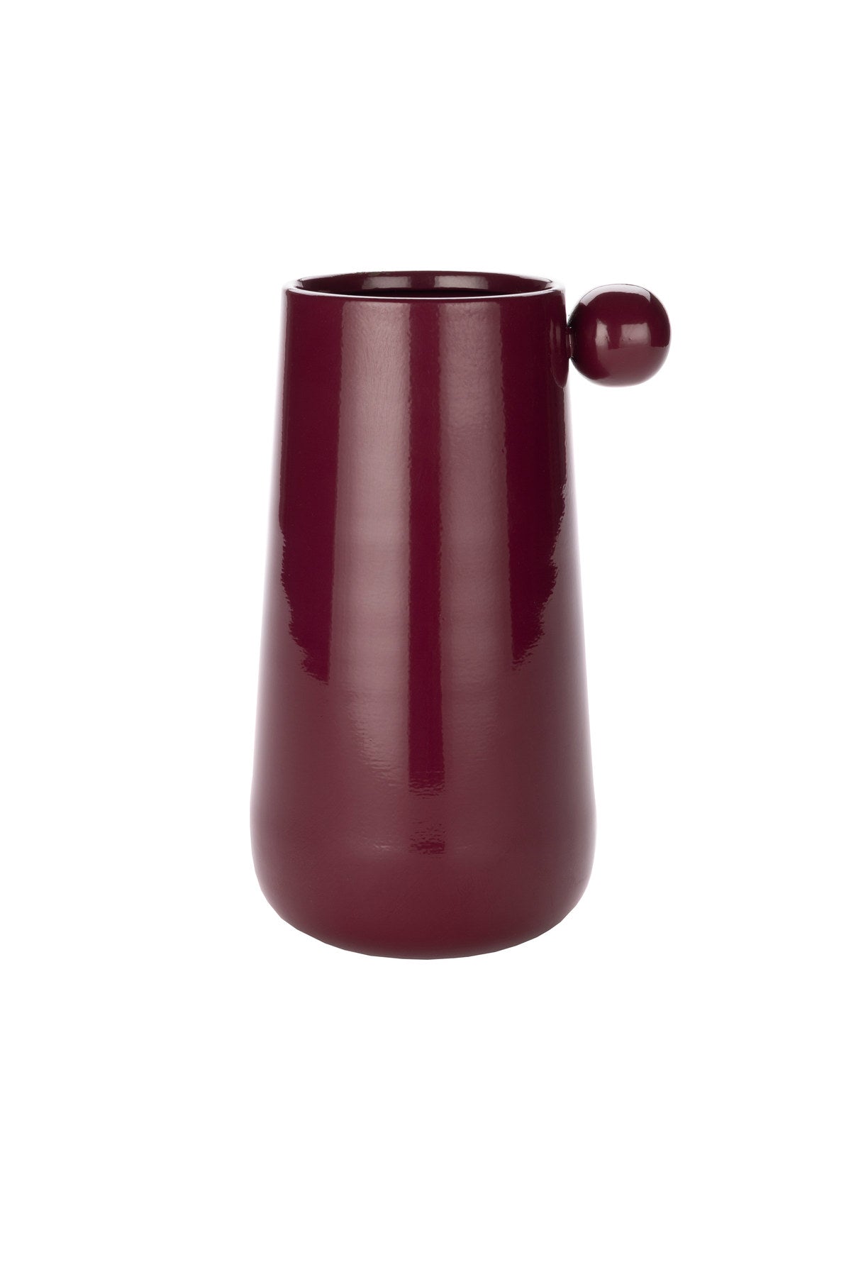 Metallvase Dot von Dutchbone mit glänzender Oberfläche, runder Form und kleiner Kugel oben