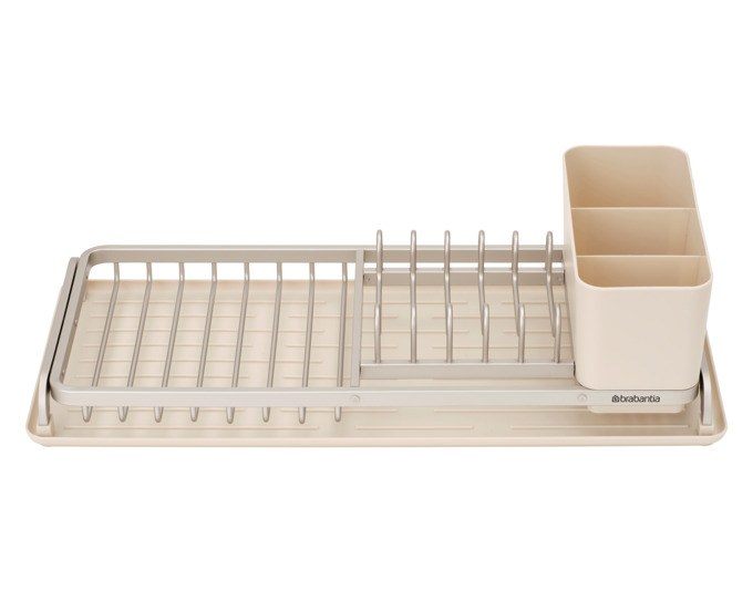 BRABANTIA Abtropfständer Compact SinkSide in soft beige und weiss, kompakte Ablage mit Rillenstruktur und geschlossener Abtropfschale für die Küche.