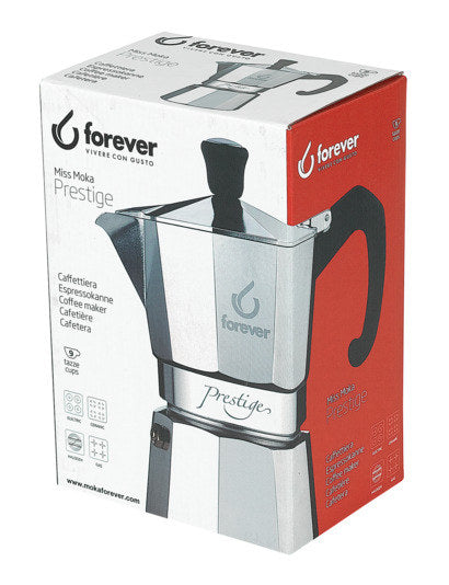 FOREVER Kaffeezubereiter Moka Prestige 9 Tassen in Silber präsentiert im Onlineshop von KAQTU Design AG. Kaffeemaschine ist von FOREVER
