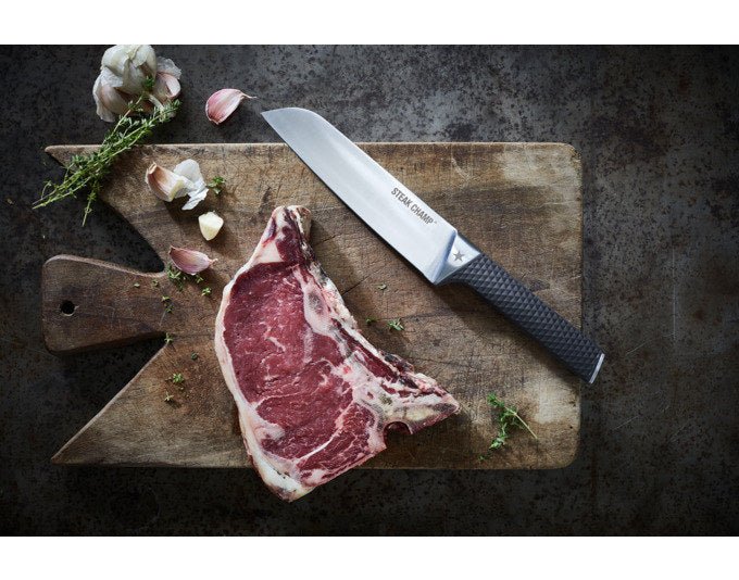 STEAK CHAMP Kochmesser Kitchen Pro 19 cm TPE Softgrip in Silber, Schwarz präsentiert im Onlineshop von KAQTU Design AG. Kochmesser ist von STEAK CHAMP