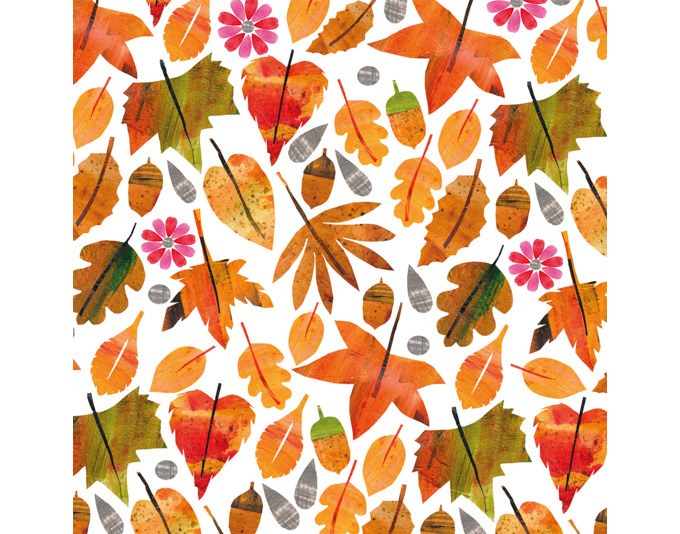 Foto von PPD Servietten Autumn Leaves 33x33 cm, dreilagige Papierservietten aus Tissue mit herbstlichem Blätter-Motiv in Weiss.