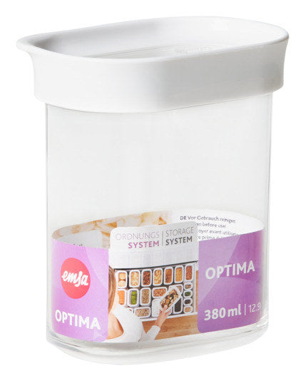 EMSA Dose Optima rechteckig 0.38l hoch in Weiss, Transparent präsentiert im Onlineshop von KAQTU Design AG. Vorratsbehälter ist von EMSA