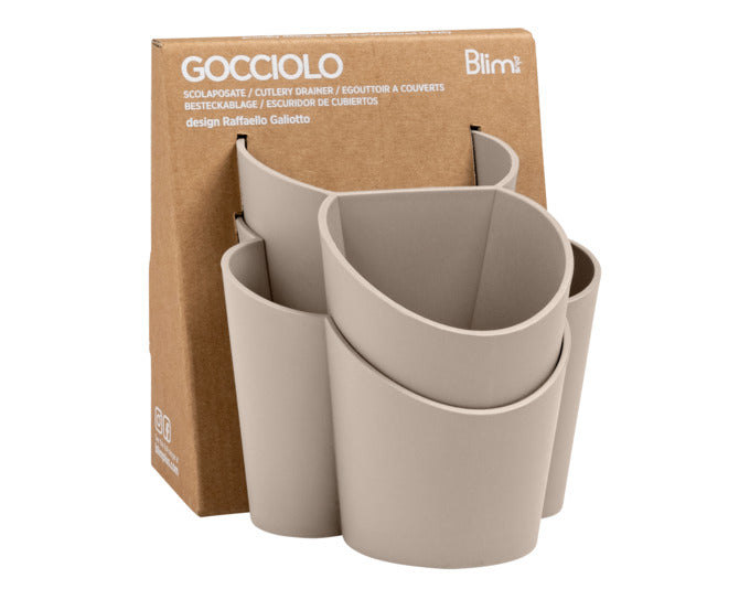 Stylischer BLIM PLUS Besteckabtropfer Gocciolo in elegantem Grau, ideal für die Abtropfung von Besteck und Geschirr, präsentiert von KAQTU Design AG.