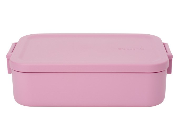 Rosa Lunchbox aus Kunststoff mit Klippverschluss-Deckel, rechteckige Form, BRABANTIA Make & Take, 1.1 Liter Fassungsvermögen.