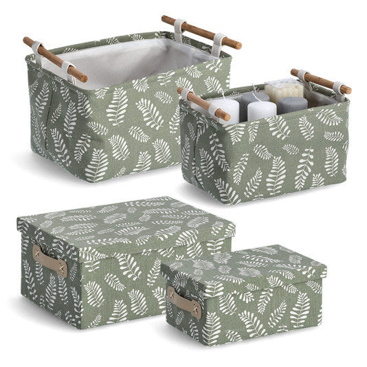ZELLER Aufbewahrungsbox Leaves 36x26x16.5 cm in Grün, Beige, Braun präsentiert im Onlineshop von KAQTU Design AG. Aufbewahrungsboxen ist von ZELLER PRESENT