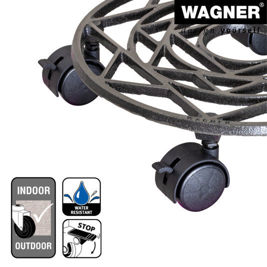 WAGNER Rolluntersetzer ø 285 mm antik design Gusseisen nickel-matt in Matt schwarz präsentiert im Onlineshop von KAQTU Design AG. Pflanzenroller ist von WAGNER