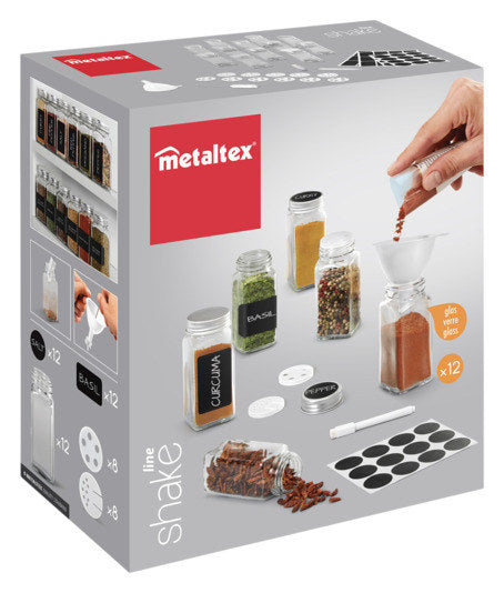 METALTEX Gewürzstreuer Shake line Set 12 Gläsermit Zubehör in Transparent präsentiert im Onlineshop von KAQTU Design AG. Gewürzstreuer ist von METALTEX