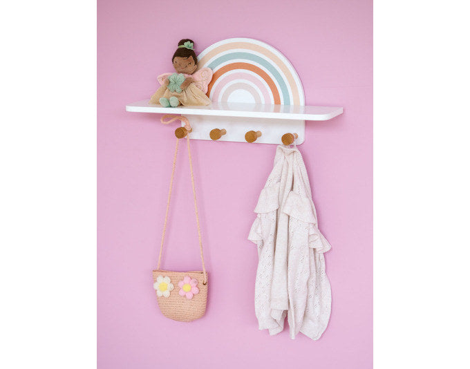 ZELLER Kinder-Wandgarderobe Rainbow 48x13x24 cm in Weiss, Dekoriert, Natur, Braun präsentiert im Onlineshop von KAQTU Design AG. Kleiderhaken ist von ZELLER PRESENT