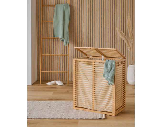 ZELLER Wäschesammler Bambus 53.5x33x61 cm in Natur, Braun präsentiert im Onlineshop von KAQTU Design AG. Wäschekorb ist von ZELLER PRESENT