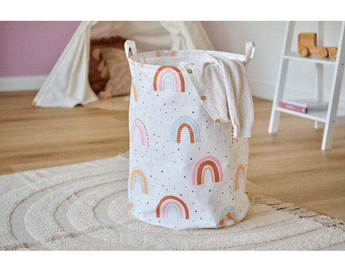 ZELLER Wäschesammler Rainbow ø 38x48 cm in Weiss, Dekoriert präsentiert im Onlineshop von KAQTU Design AG. Wäschekorb ist von ZELLER PRESENT