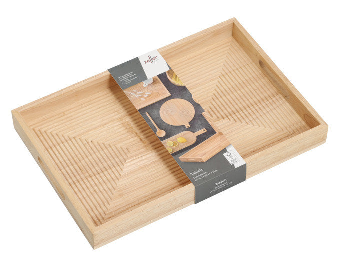 ZELLER Tablett Stripes Gummibaum 45.7x30.5x4.5 cm in Natur, Braun präsentiert im Onlineshop von KAQTU Design AG. Tablett ist von ZELLER PRESENT