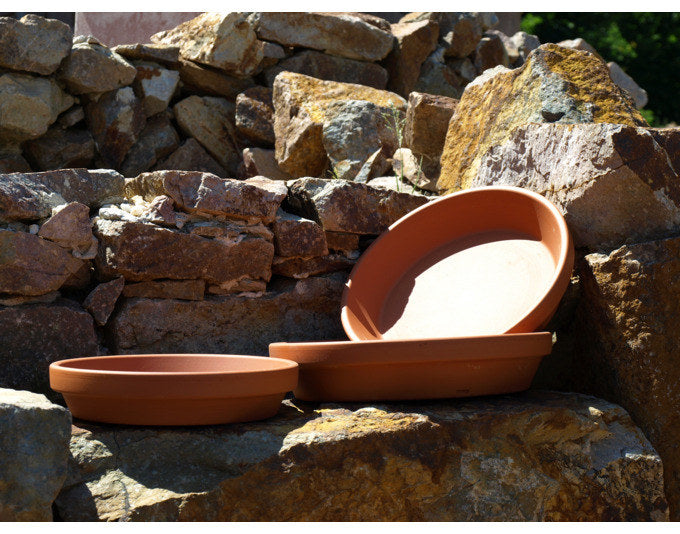 SPANG Untersetzer Ton ø 22x4.5 cm transparent glasiert terracotta in Terracotta, Braun präsentiert im Onlineshop von KAQTU Design AG. Blumentopf Untersetzer ist von SPANG