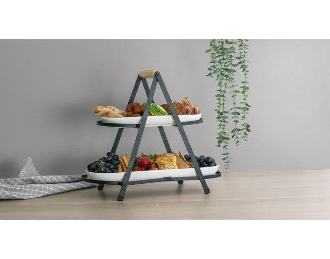 LADELLE Etagere Alto Serve & Share Porzellan 43.2x19.4x37 cm in Weiss, Schwarz, Natur, Braun präsentiert im Onlineshop von KAQTU Design AG. Tortenplatte ist von LADELLE