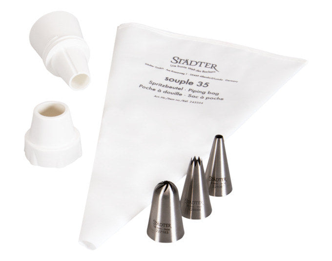 STÄDTER Dekorations Set Tortenzauber Spritzbeutel/Tüllen/Adapter 5-teilig in Weiss präsentiert im Onlineshop von KAQTU Design AG. Spritzbeutel ist von STÄDTER