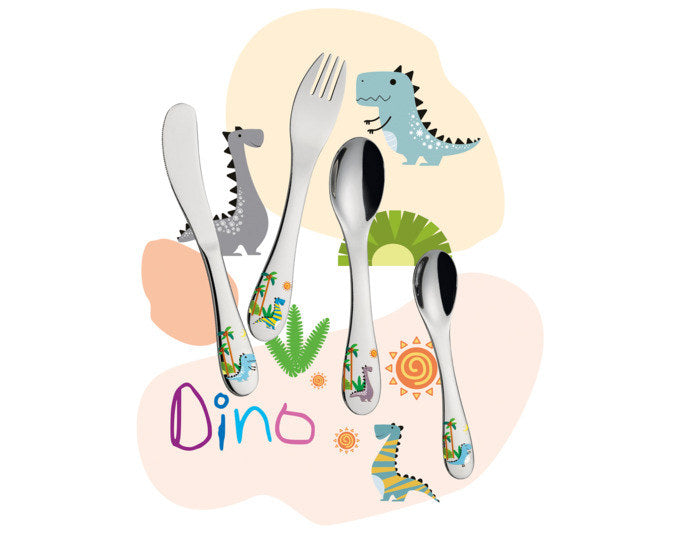 CILIO Kinderbesteck Dino 4-teilig in Bedruckt präsentiert im Onlineshop von KAQTU Design AG. Kinderbesteck ist von CILIO