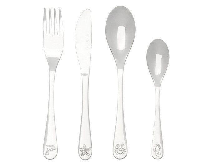 ZILVERSTAD Kinderbesteck Meerestiere 4-teilig in Silber präsentiert im Onlineshop von KAQTU Design AG. Kinderbesteck ist von ZILVERSTAD
