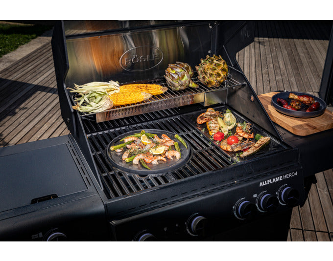 RÖSLE Gasgrill Allflame Hero 4, 50 mbar – eleganter Grill mit vier Brennern, ideal für perfekte Grillabende im Freien.