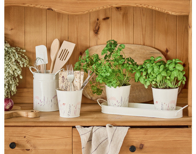 ZELLER Kräutertopf Set Flowers 4-teilig Metall 37x10.5x11 in Weiss präsentiert im Onlineshop von KAQTU Design AG. Küchenhelfer ist von ZELLER PRESENT