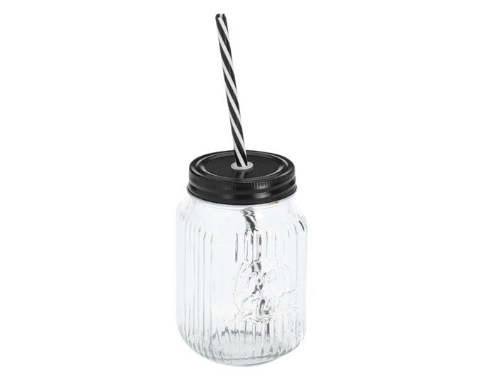 ZELLER Trinkglas mit Metalldeckel schwarz und Trinkhalm 480 ml ø 8x13 cm in Transparent, Schwarz präsentiert im Onlineshop von KAQTU Design AG. Trinkgläser ist von ZELLER PRESENT