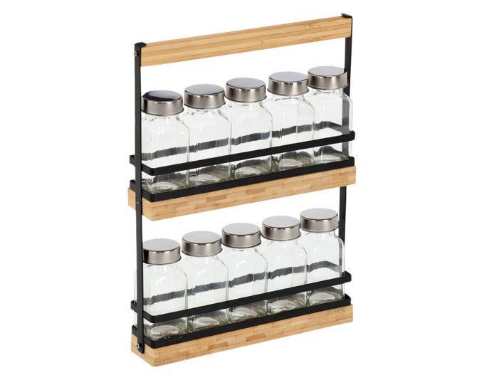 ZELLER Gewürzständer 11-teilig Glas Metall Bambus 22.7x4.7x30.5 cm in präsentiert im Onlineshop von KAQTU Design AG. Wandregal ist von ZELLER PRESENT