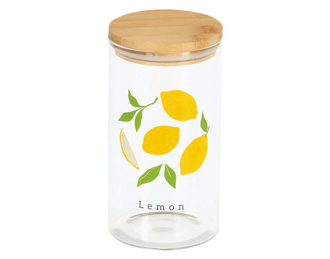 ZELLER Vorratsglas Lemon mit Bambusdeckel 850 ml ø 9x17 cm in Transparent, Bunt präsentiert im Onlineshop von KAQTU Design AG. Vorratsbehälter ist von ZELLER PRESENT