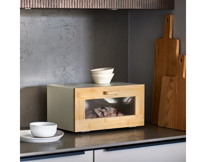 ZELLER Brotkasten mit Bambusfrontklappe Metall beige 36x23x19.5 cm in Beige, Braun präsentiert im Onlineshop von KAQTU Design AG. Brotkorb ist von ZELLER PRESENT
