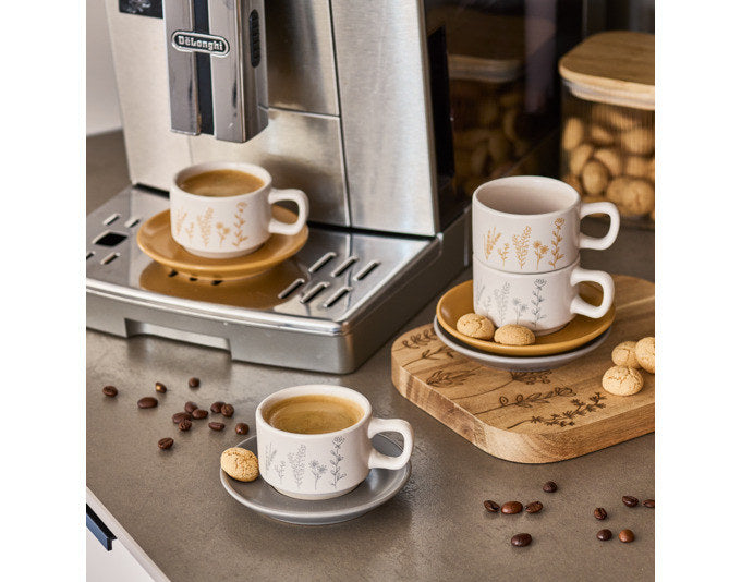 ZELLER Espressotassen Set Flowers 8-teilig weiss grau gelb in Weiss, Grau, Gelb präsentiert im Onlineshop von KAQTU Design AG. Espressotassen ist von ZELLER PRESENT